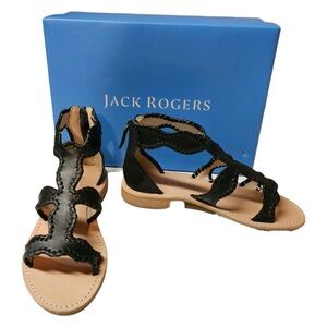 NWT Jack Rogers Jackie Flat Whipstitch Gladiator Sandals Womens Size 5 Black